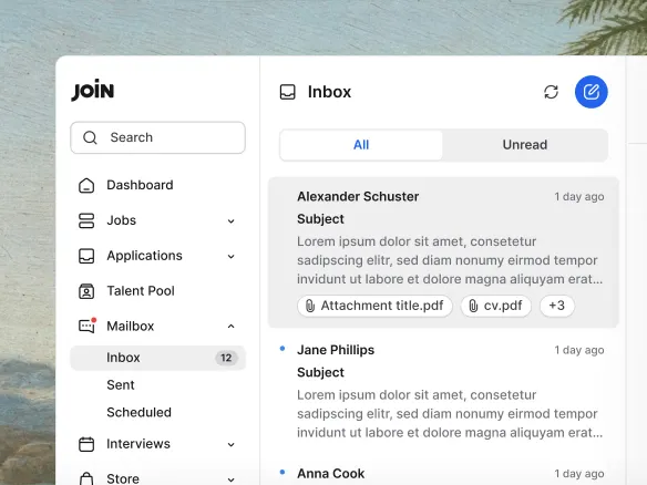 TalentGleam hiring pipeline with candidate cards and team collaboration