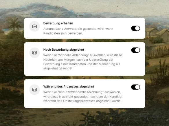TalentGleam Vorlagen-Editor mit einer Absage-E-Mail mit Merge-Feldern