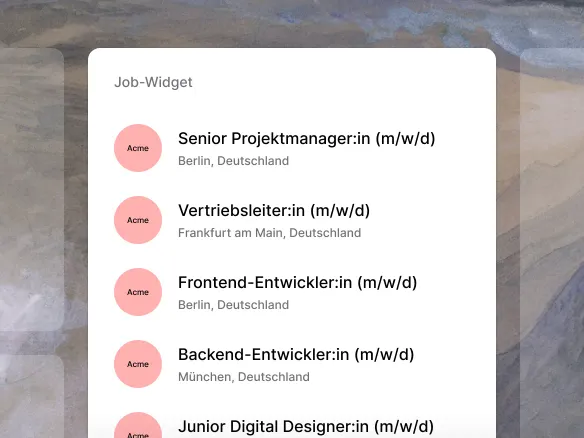 TalentGleam-Jobs-Widget eingebettet in eine bestehende Unternehmenswebsite auf der eigenen Domain