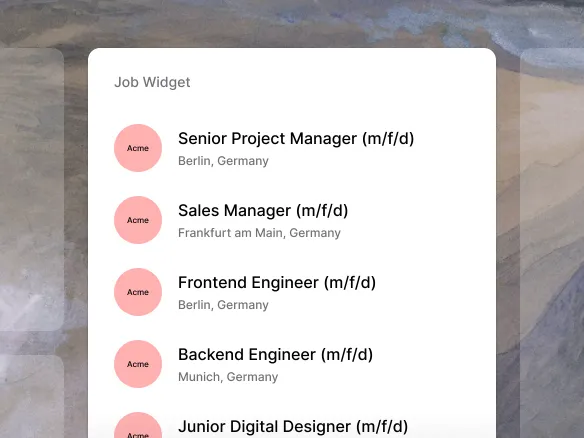 TalentGleam jobs widget embedded inside an existing corporate website on a customer's own domain