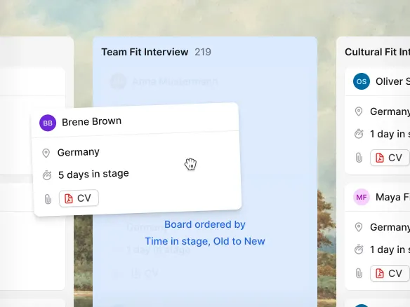 TalentGleam hiring pipeline with candidates organized by stage