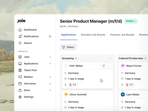 TalentGleam displaying candidates organised in a hiring pipeline
