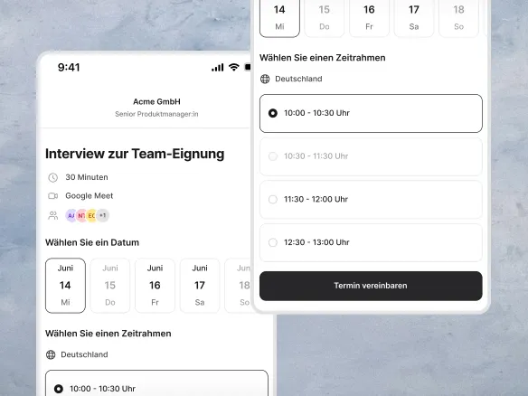 TalentGleam Terminplanung mit Live-Kalenderverfügbarkeit