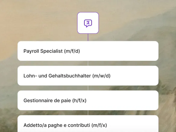Job description being translated from English to French, German, and Spanish inside TalentGleam
