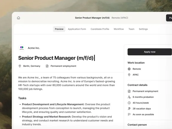 TalentGleam job ad editor drafting a first job posting