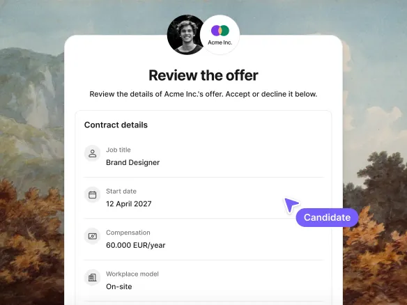 TalentGleam offer management on a candidate profile