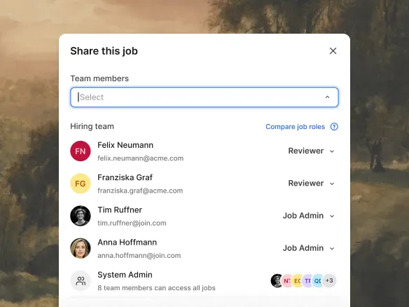 TalentGleam workspace view showing a user with access only to the two jobs they're assigned to, all others hidden