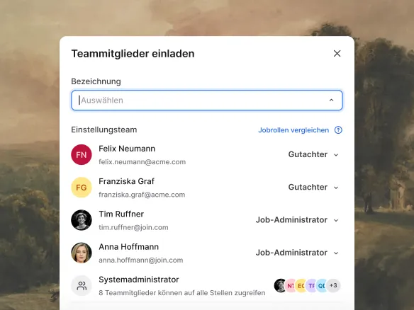 TalentGleam zeigt Rollen und Berechtigungen für ein Hiring-Team