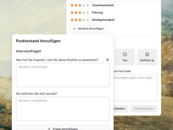Interview-Scorecard in TalentGleam mit strukturierten Kriterien und Bewertungen