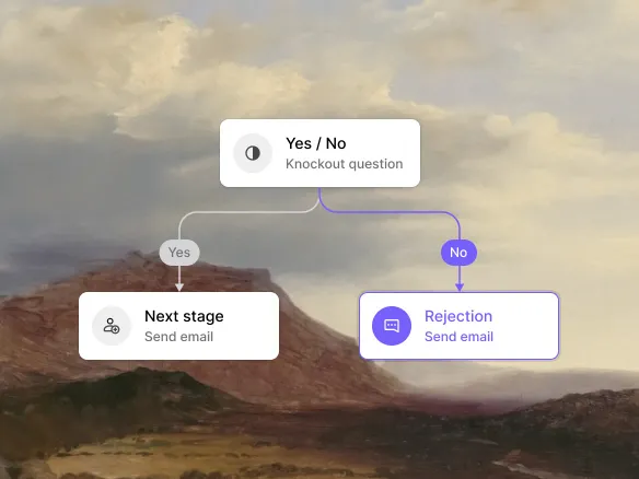 TalentGleam application form with Optional, Required, and Knockout screening questions for driving licence, work permit, and on-site availability
